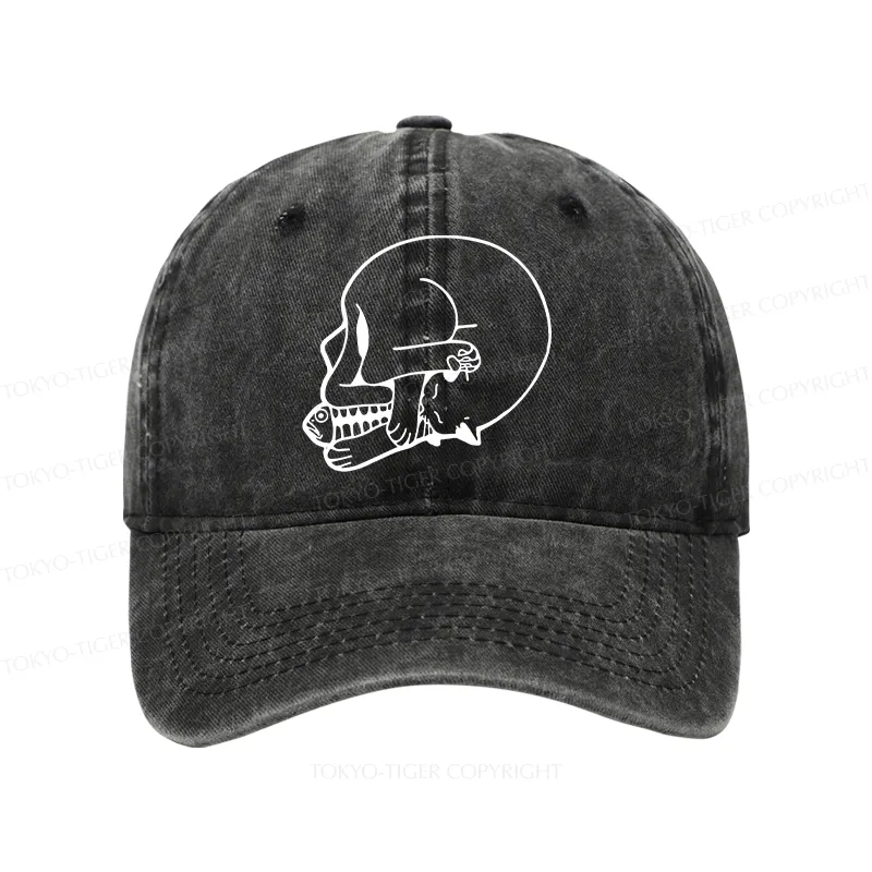 Tokyo-Tiger Funny Cat Eating Fish Washed Cap