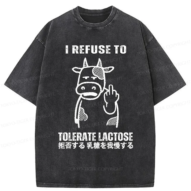 Tokyo-Tiger Intolerance To Lactose Washed T-Shirt
