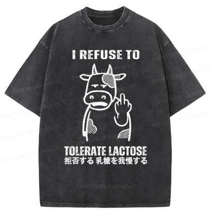 Tokyo-Tiger Intolerance To Lactose Washed T-Shirt