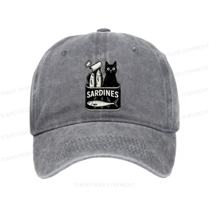 Tokyo-Tiger Cat And Canned Fish Washed Cap