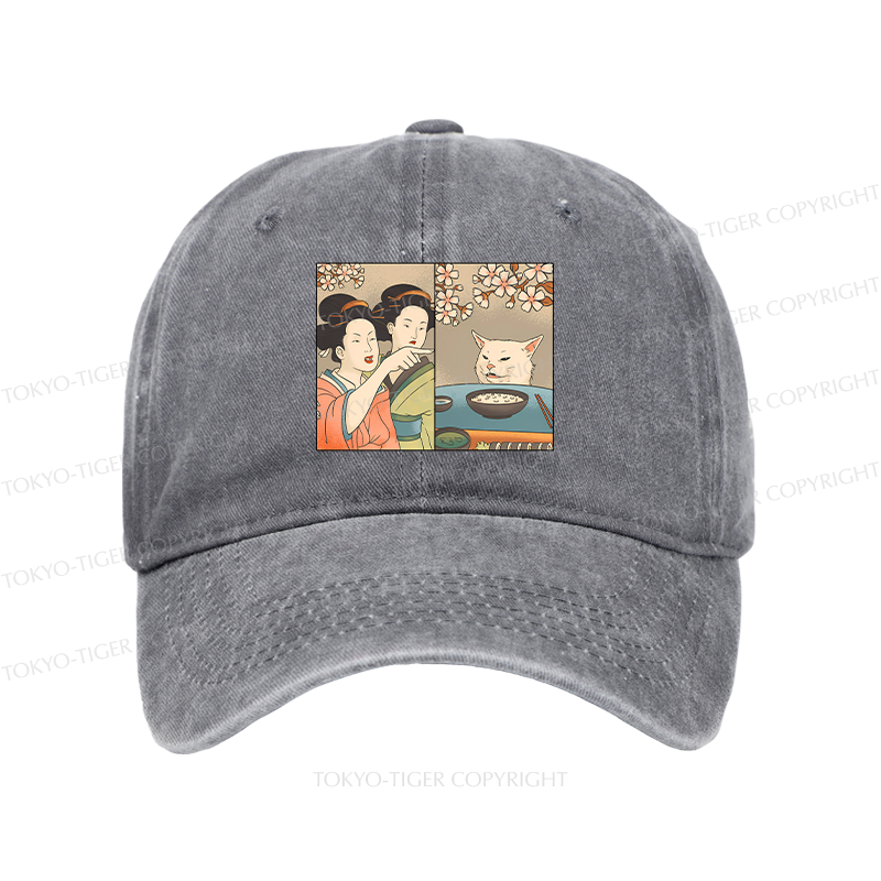 Tokyo-Tiger Japanese Woman Shouting at a Cat Washed Cap