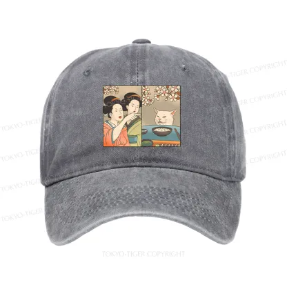 Tokyo-Tiger Japanese Woman Shouting at a Cat Washed Cap