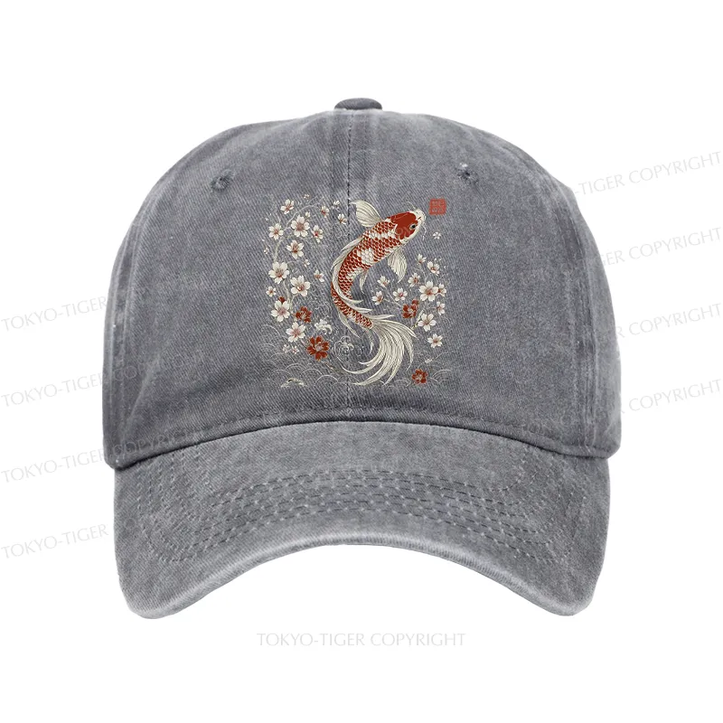Tokyo-Tiger Vintage Sakura And Koi Washed Cap