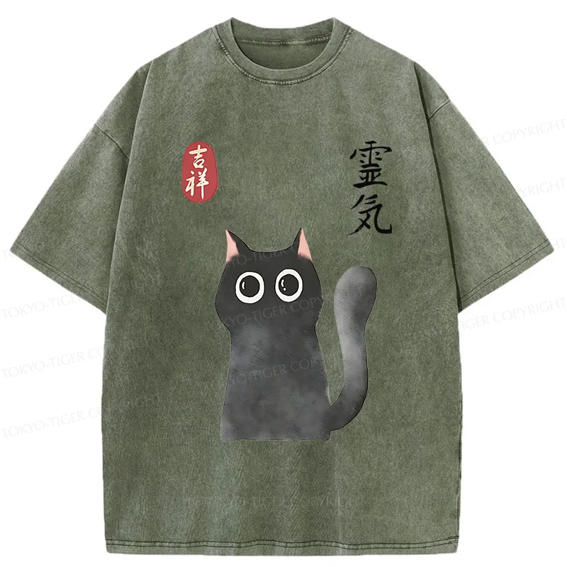 Tokyo-Tiger A Mystical Black Cat Me Washed T-Shirt