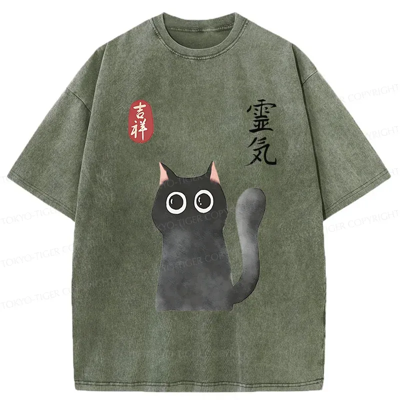 Tokyo-Tiger A Mystical Black Cat Me Washed T-Shirt