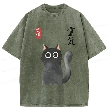 Tokyo-Tiger A Mystical Black Cat Me Washed T-Shirt