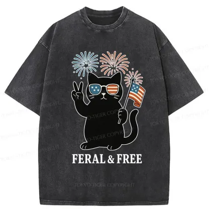 Tokyo-Tiger Cat Of FERAL & FREE Washed T-Shirt