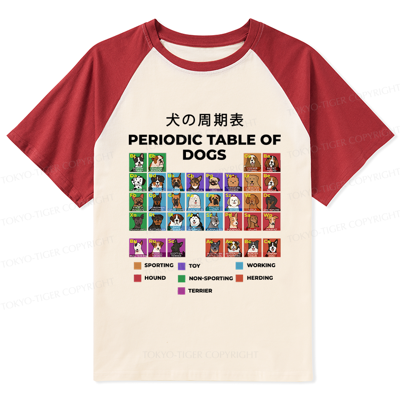 Tokyo-Tiger Periodic Table Of Dogs Raglan T-shirt