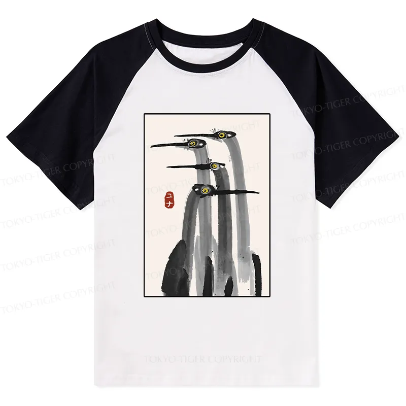 Tokyo-Tiger Japanese Crane Poster Raglan T-shirt