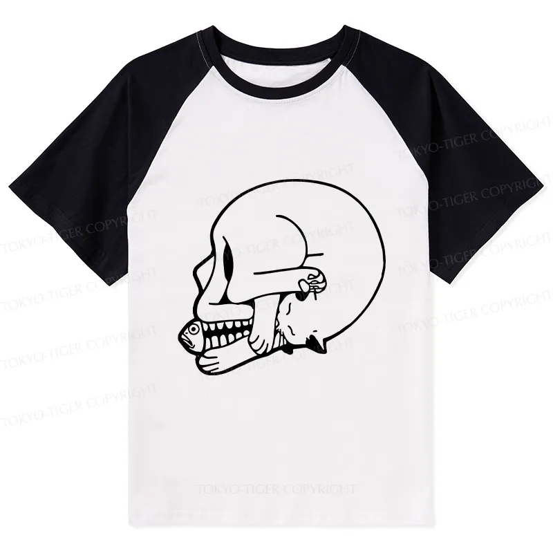 Tokyo-Tiger Funny Cat Eating Fish Raglan T-shirt Sale