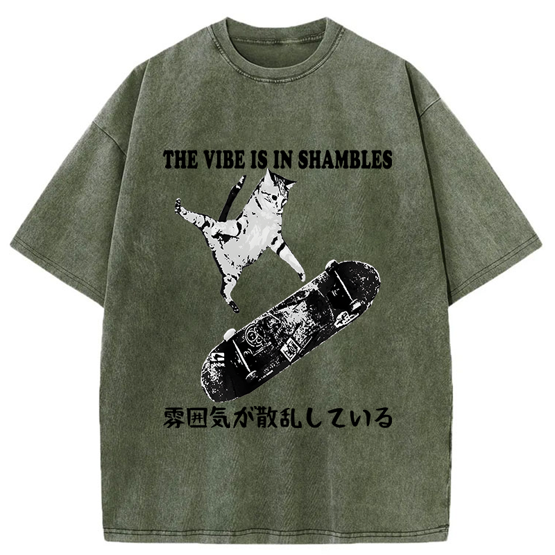 Tokyo-Tiger Skateboard Enthusiast Cat Washed T-Shirt