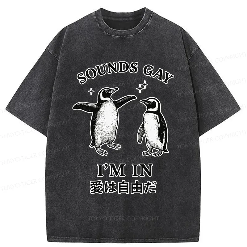 Tokyo-Tiger Loving And Free Penguins Washed T-Shirt