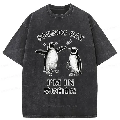Tokyo-Tiger Loving And Free Penguins Washed T-Shirt