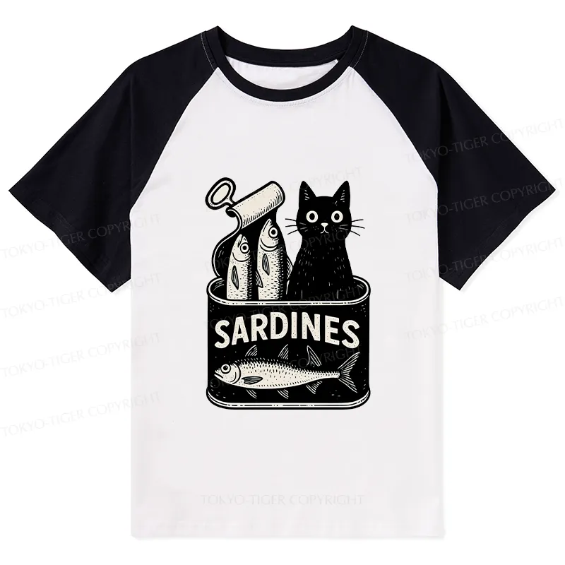 Tokyo-Tiger Cat And Canned Fish Raglan T-shirt