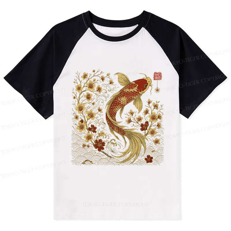Tokyo-Tiger Vintage Sakura And Koi Raglan T-shirt