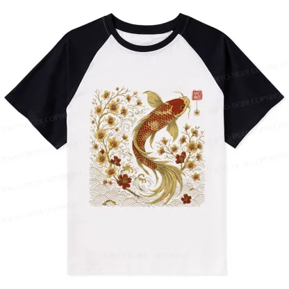 Tokyo-Tiger Vintage Sakura And Koi Raglan T-shirt
