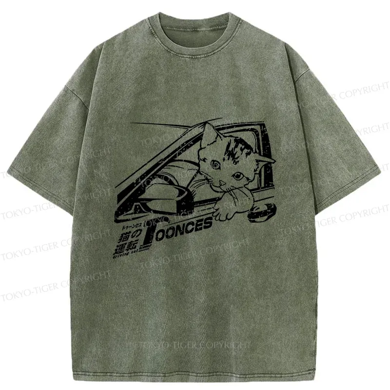 Tokyo-Tiger Kitten Is Driving Washed T-Shirt