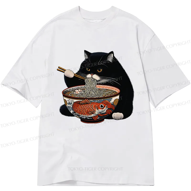 Tokyo-Tiger Fat Cat Eating Ramen Classic T-Shirt