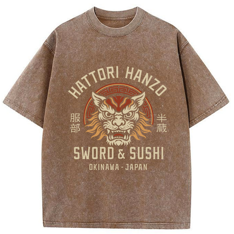 Tokyo-Tiger Hattori Lion Japanese Samurai Washed T-Shirt