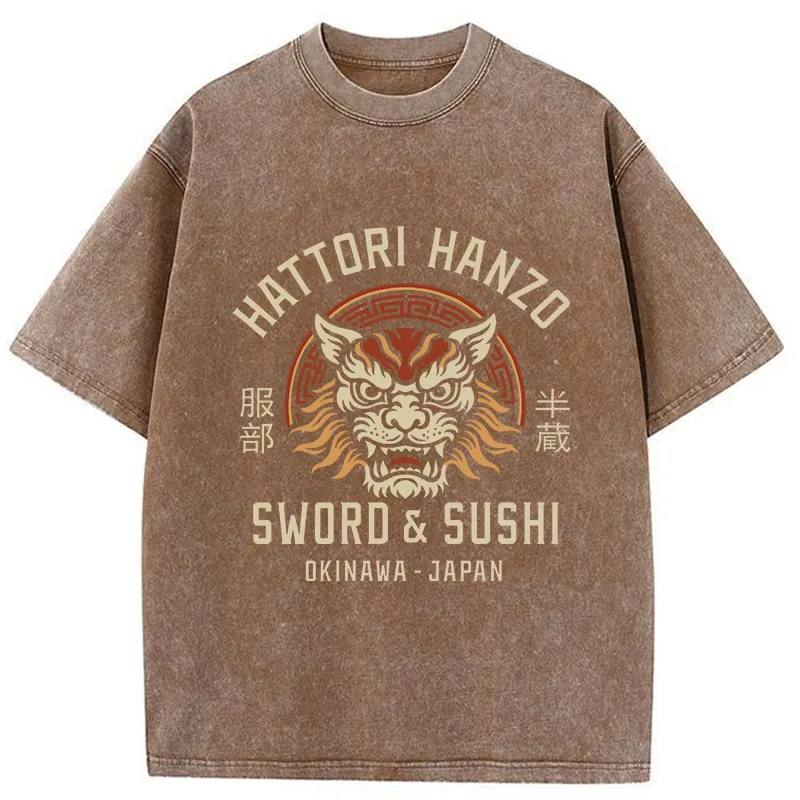 Tokyo-Tiger Hattori Lion Japanese Samurai Washed T-Shirt
