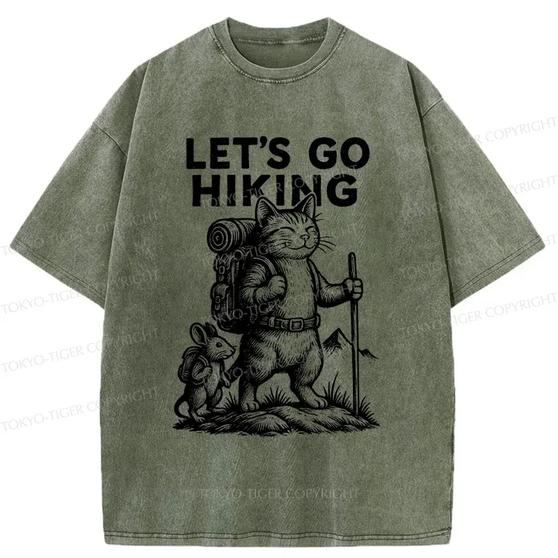 Tokyo-Tiger Cat And Mouse Go Hiking Washed T-Shirt