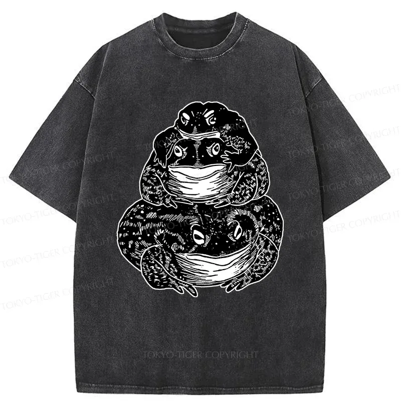 Tokyo-Tiger Stacked Together Frogs Washed T-Shirt