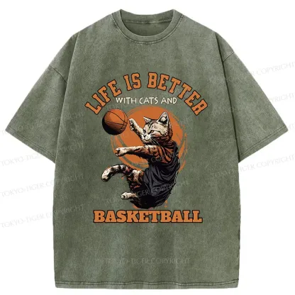 Tokyo-Tiger Kitten Is Playing Basketball Washed T-Shirt