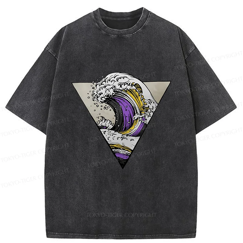 Tokyo-Tiger Colored Waves Washed T-Shirt