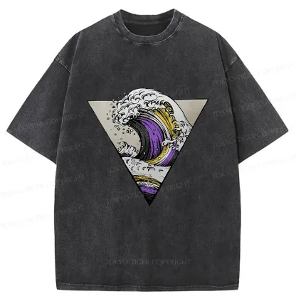 Tokyo-Tiger Colored Waves Washed T-Shirt