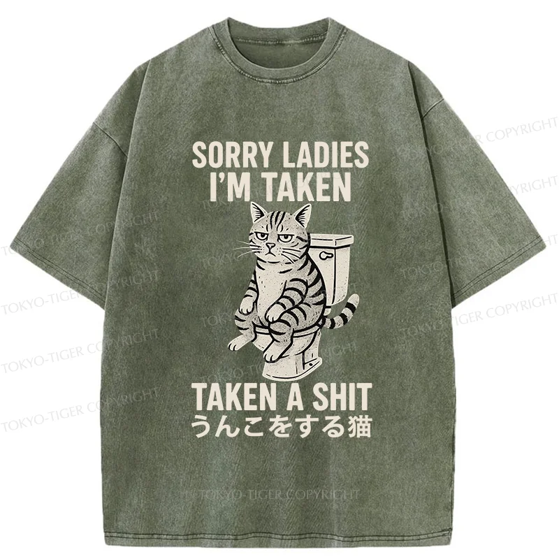 Tokyo-Tiger Cat Pooping Washed T-Shirt