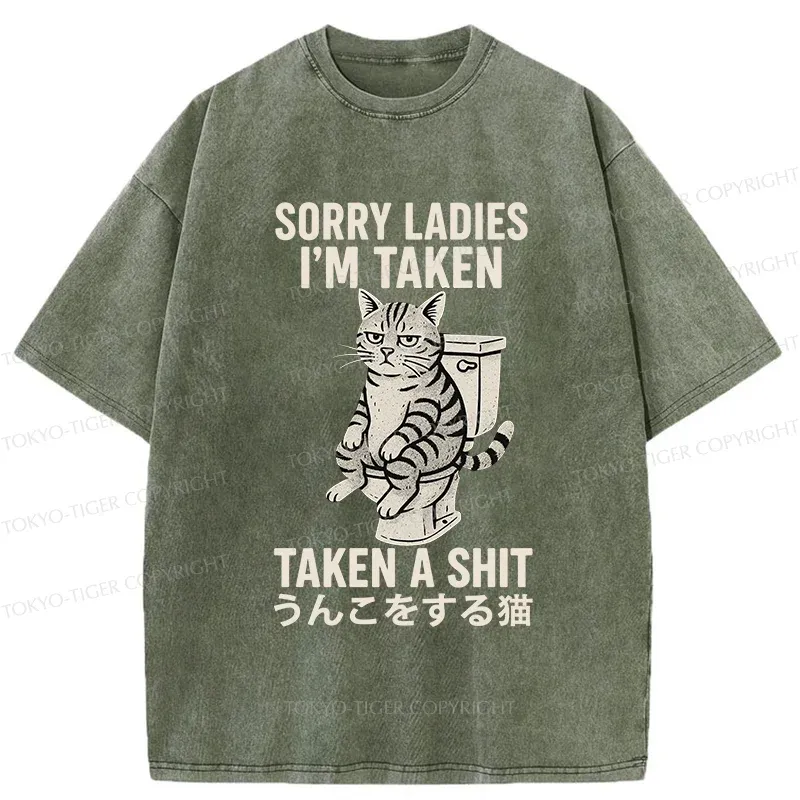 Tokyo-Tiger Cat Pooping Washed T-Shirt