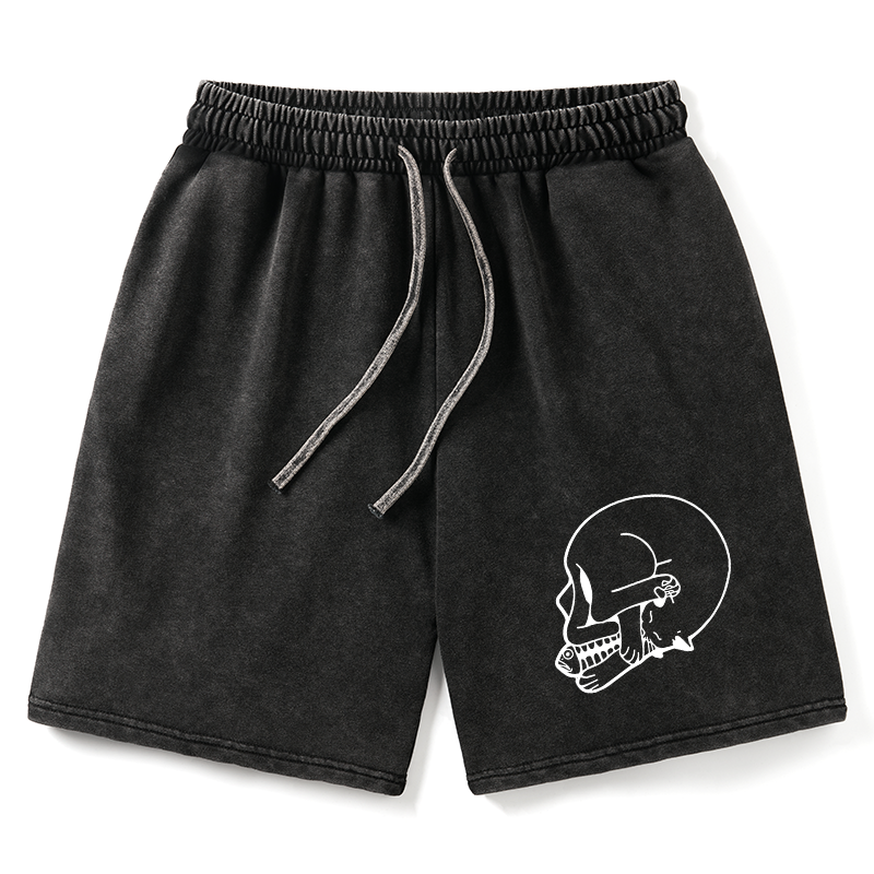 Tokyo-Tiger Funny Cat Eating Fish Washed Shorts
