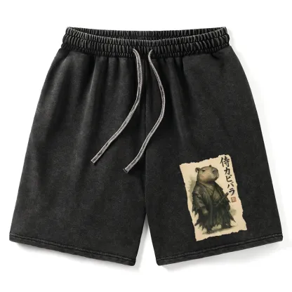 Tokyo-Tiger Capybara Samurai Washed Shorts