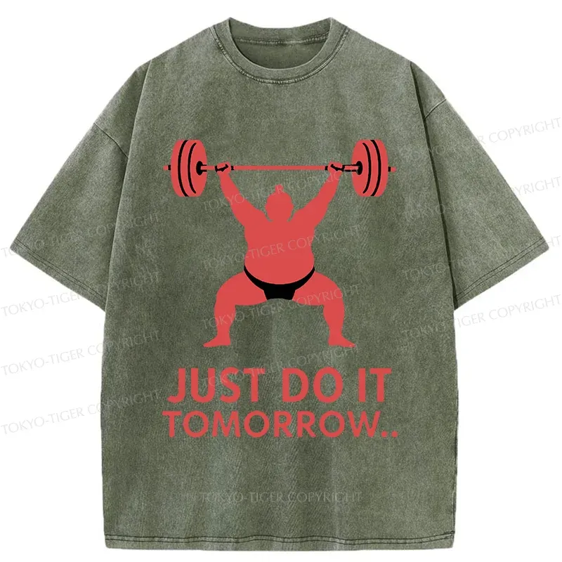 Tokyo-Tiger Sumo Wrestler Lifting Weights Washed T-Shirt