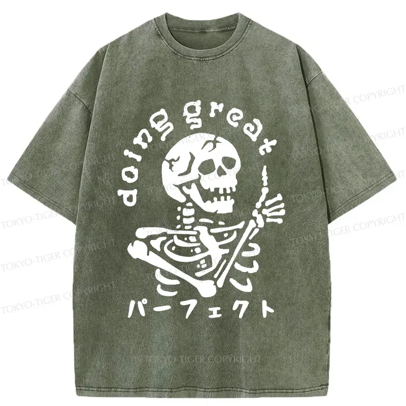 Tokyo-Tiger Encouragement Of The Skeleton Washed T-Shirt
