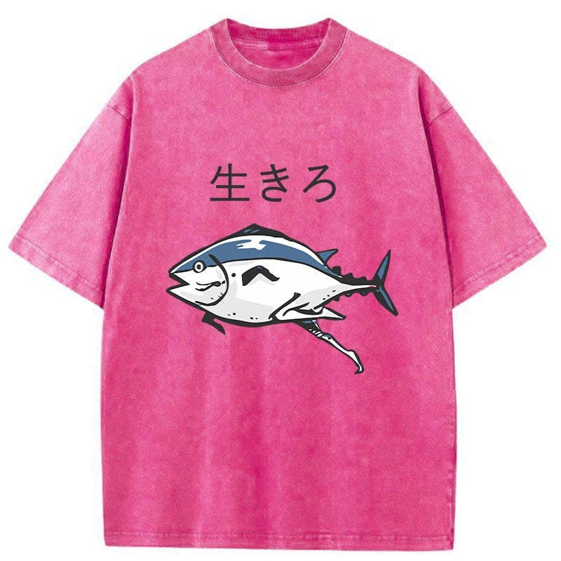 Tokyo-Tiger Running Fish Washed T-Shirt
