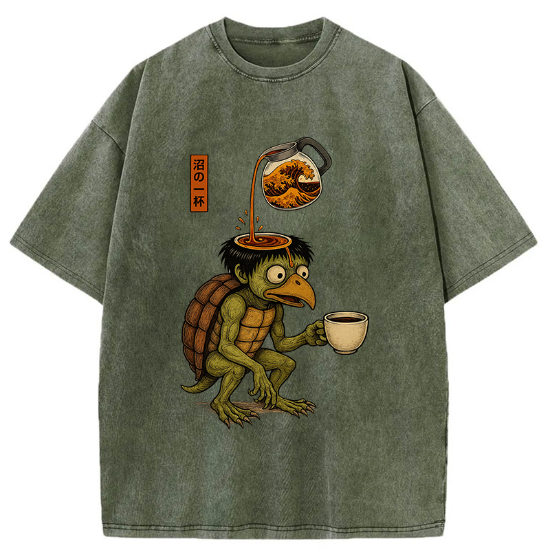 Tokyo-Tiger Japanese Cappa Yokai Coffee Washed T-Shirt