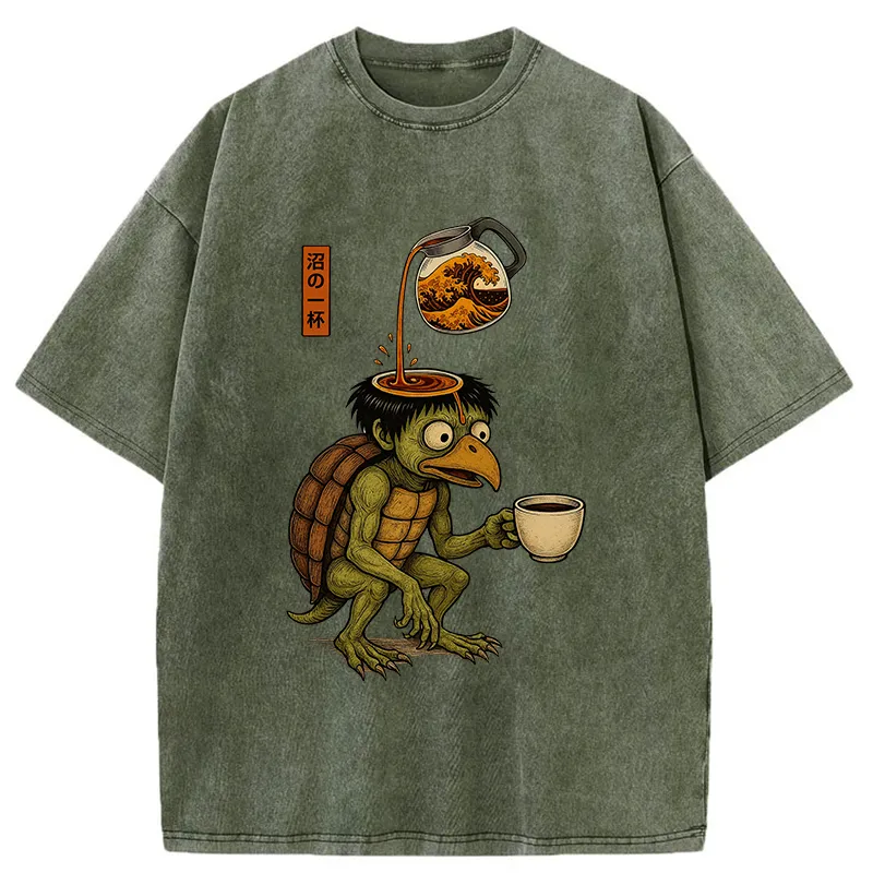 Tokyo-Tiger Japanese Cappa Yokai Coffee Washed T-Shirt