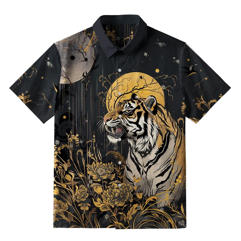 Tokyo-Tiger Majesty in the Shadows The Forest Tiger Button-up Shirt