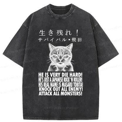 Tokyo-Tiger Struggling Cat Washed T-Shirt