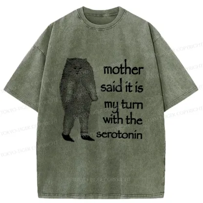 Tokyo-Tiger Cat Lacking Serotonin Washed T-Shirt