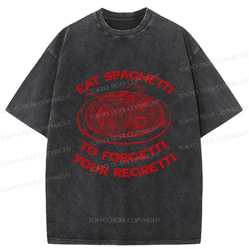 Tokyo-Tiger Eat Spaghetti Funny Washed T-Shirt