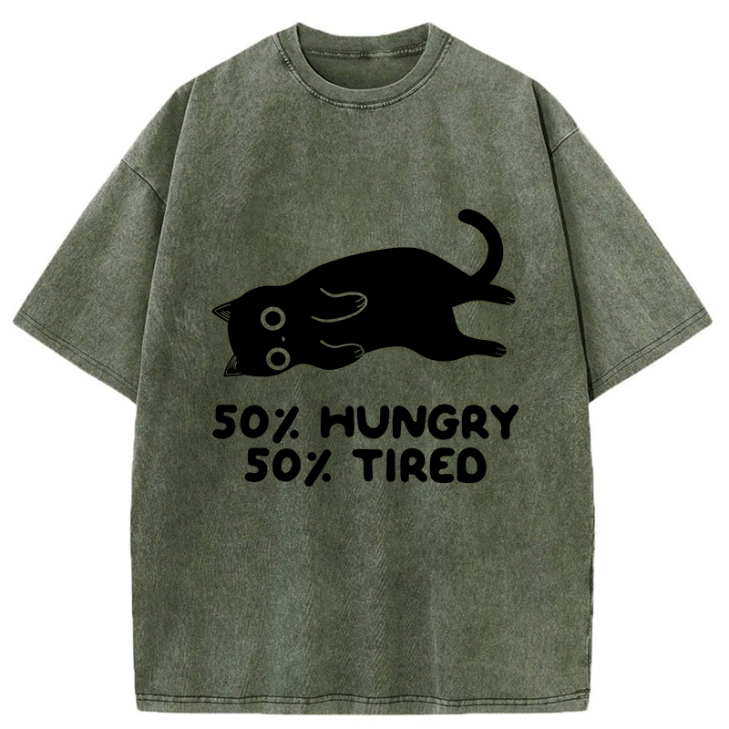 Tokyo-Tiger Hungry Tired Black Cat Washed T-Shirt