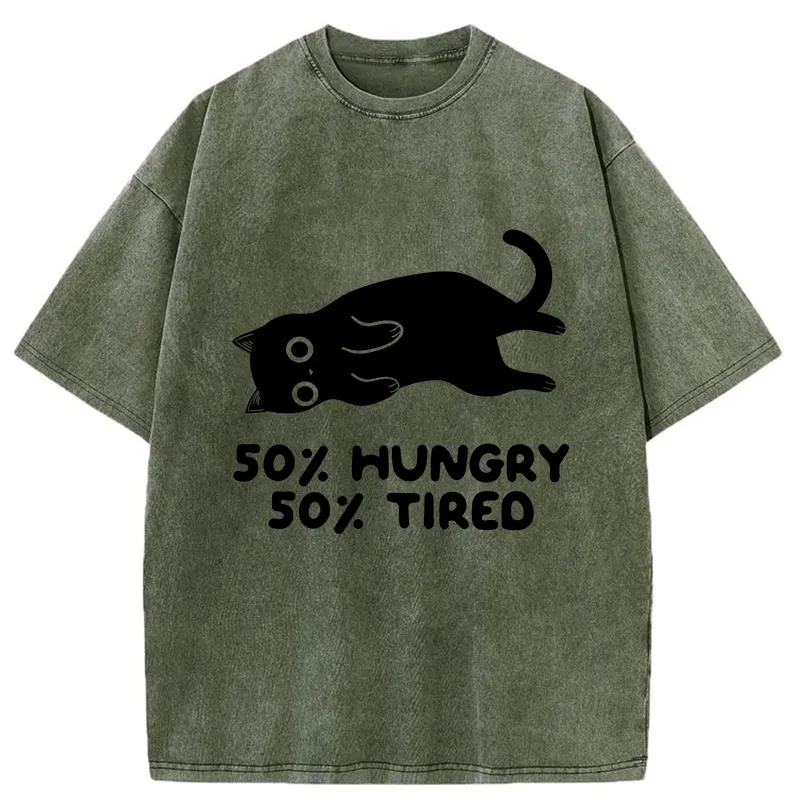 Tokyo-Tiger Hungry Tired Black Cat Washed T-Shirt