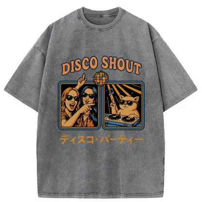 Tokyo-Tiger Shouting at Disco Cat Washed T-Shirt