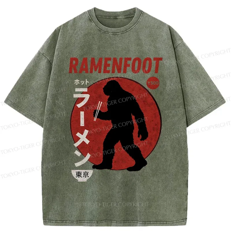 Tokyo-Tiger Bigfoot Eats Ramen Washed T-Shirt