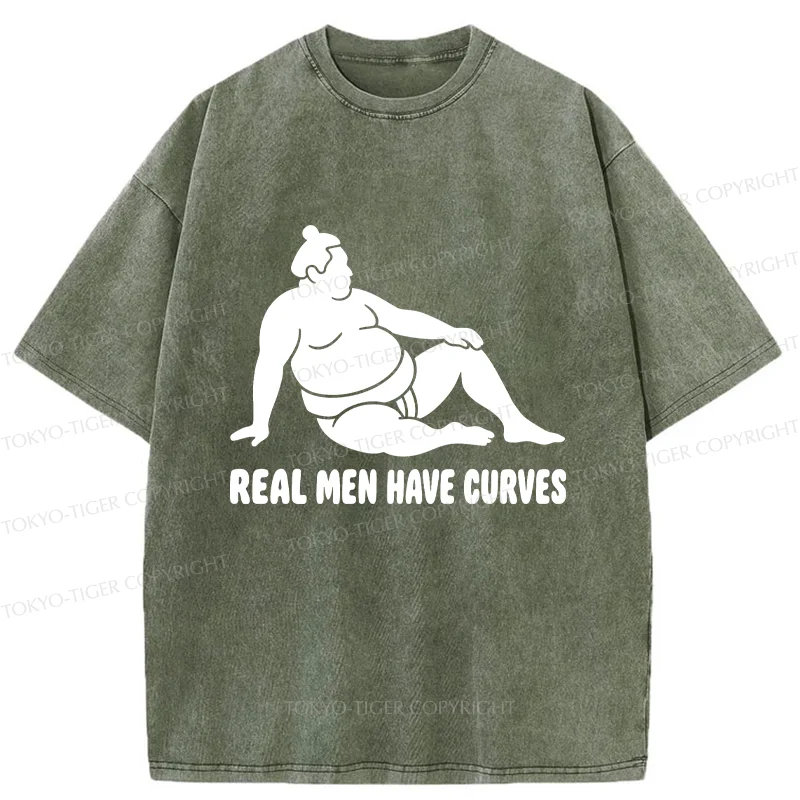 Tokyo-Tiger Funny Man Has Curves Washed T-Shirt