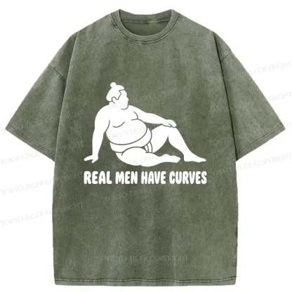 Tokyo-Tiger Funny Man Has Curves Washed T-Shirt