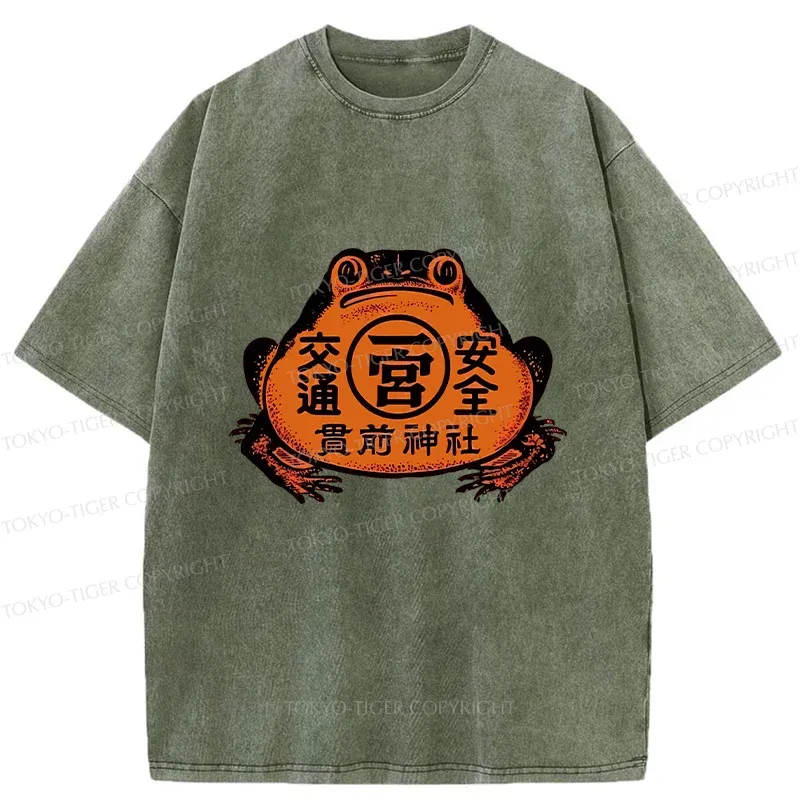 Tokyo-Tiger Retro Japanese Frog Washed T-Shirt