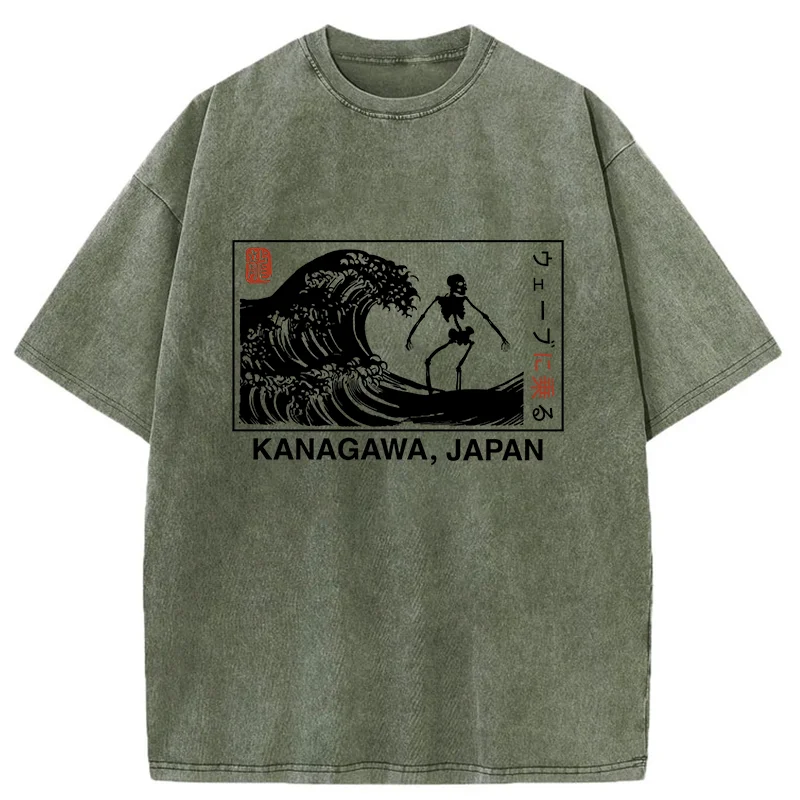 Tokyo-Tiger Skeleton Surfing Japan Washed T-Shirt